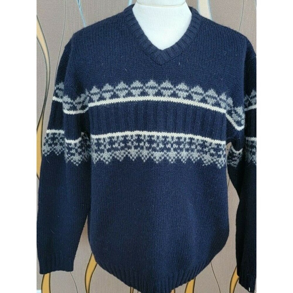 VTG Structure 100% Shetland  Wool Men's Navy V-Neck Pullover Sweater Size L #1